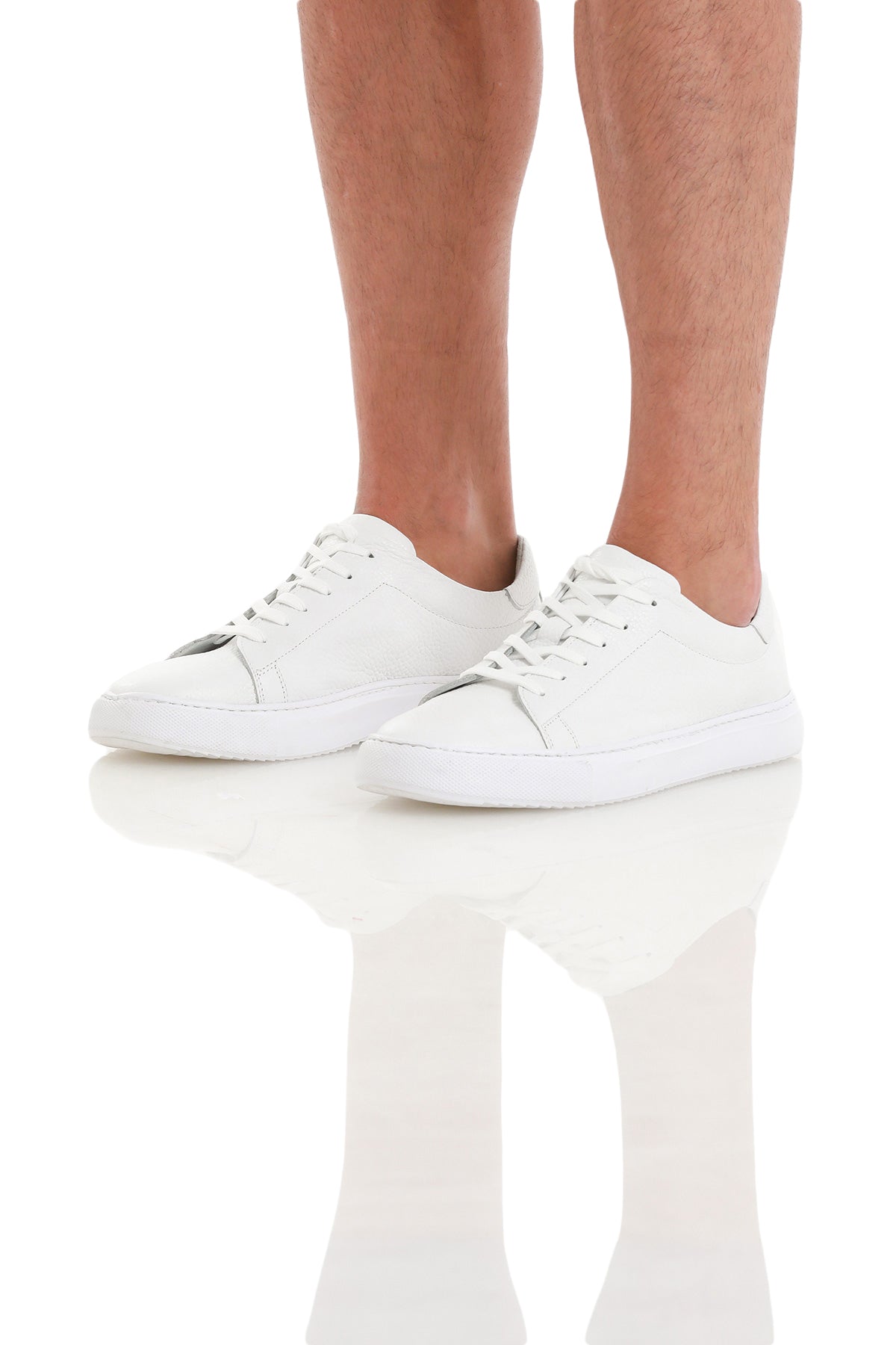 100% Genuine Leather White Lace-Up Sneakers - SAYKI