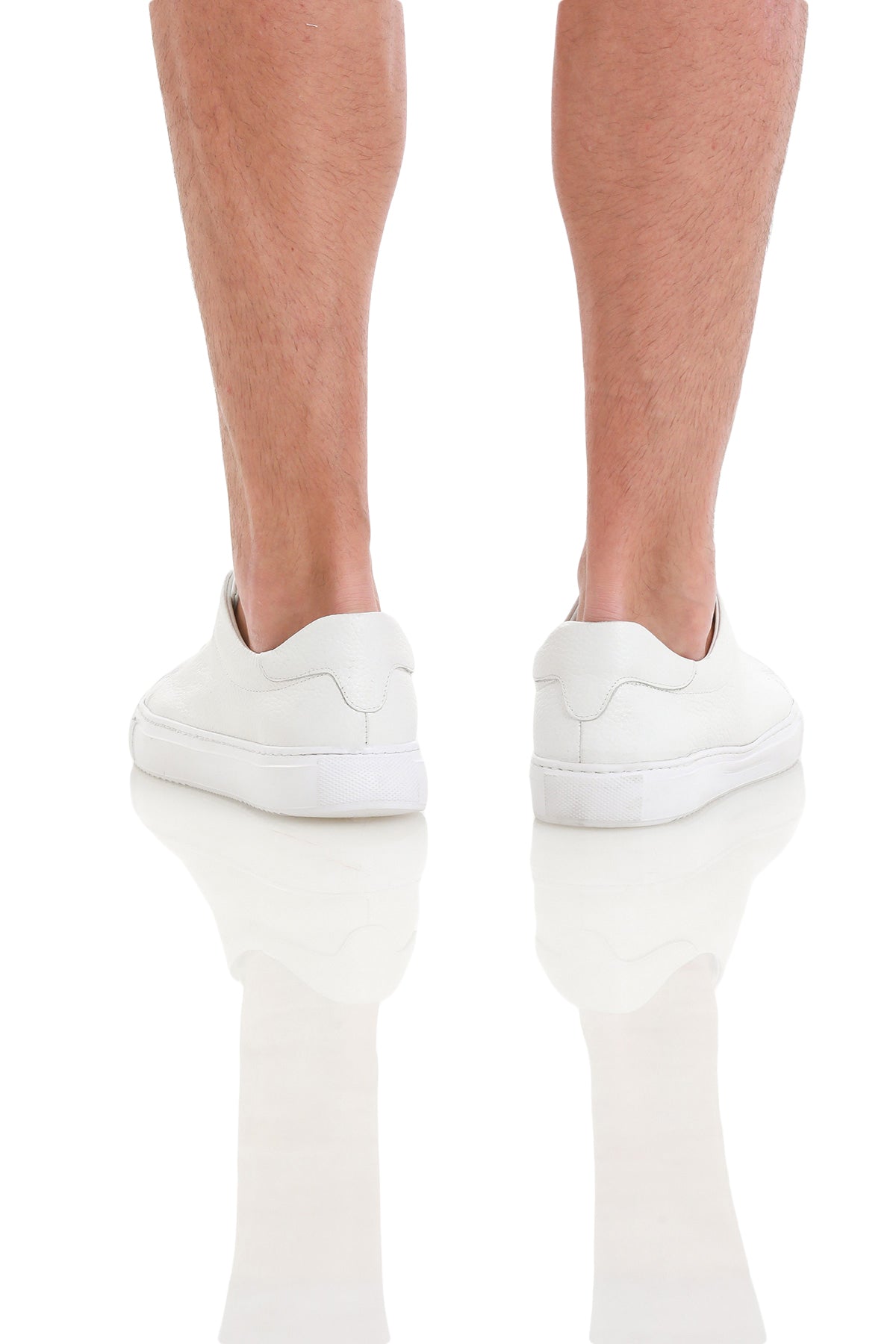 100% Genuine Leather White Lace-Up Sneakers - SAYKI