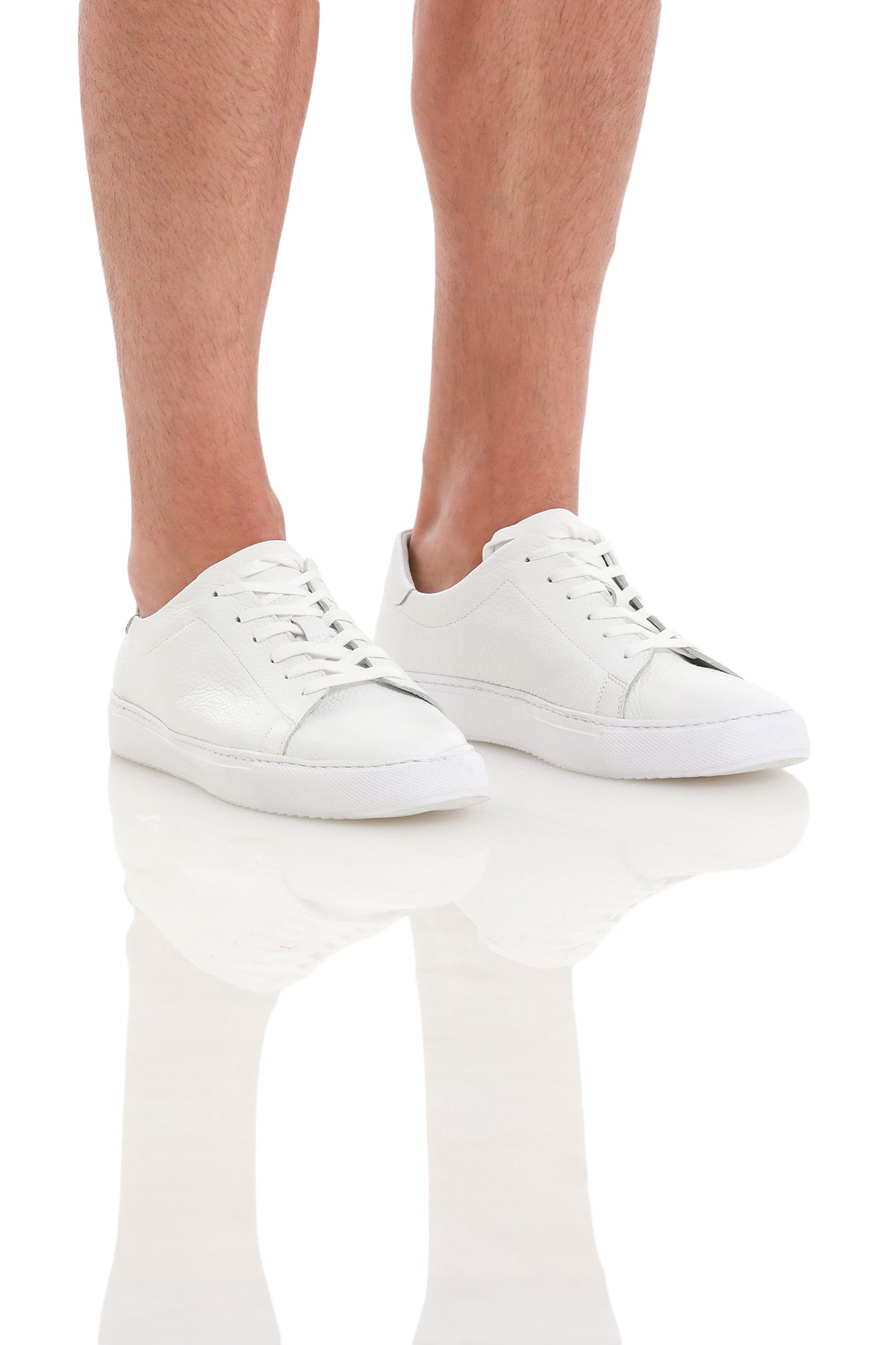 100% Genuine Leather White Lace-Up Sneakers - SAYKI