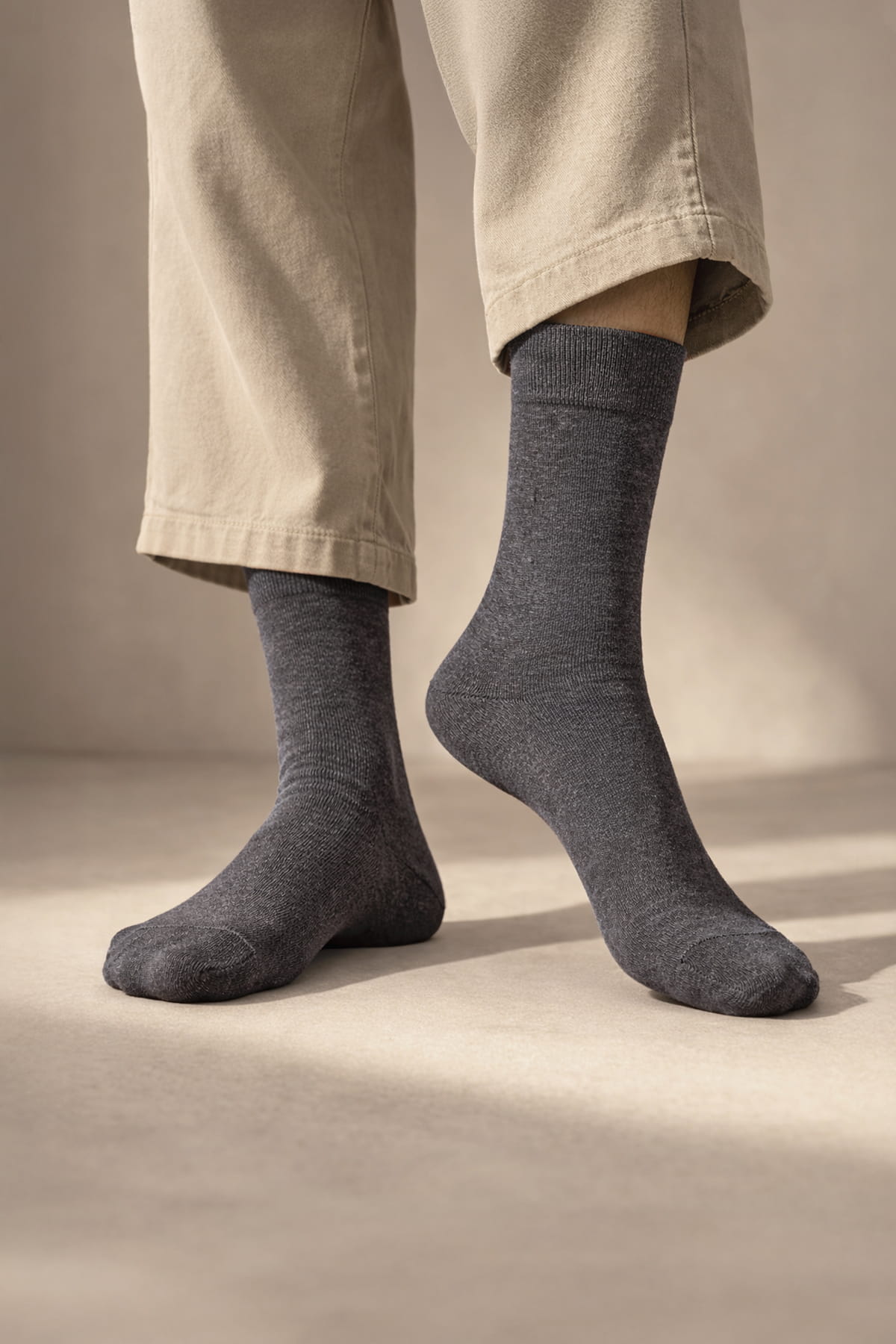 Dark gray textured knit socks with ribbed cuff in 4-pack socket bamboo dress socks set for comfortable wear