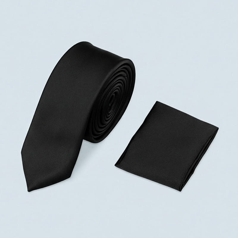 Black tie and matching pocket square set, classic formal gift option