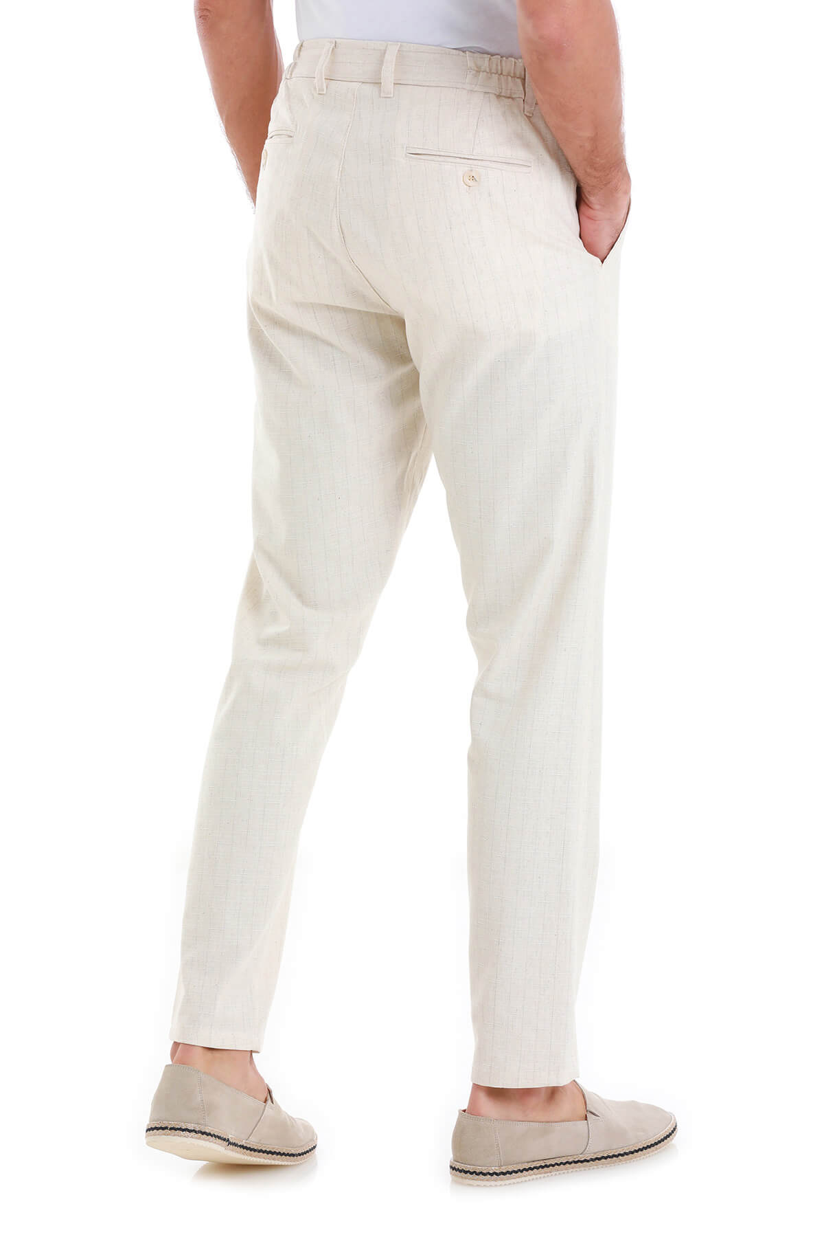 Beige Dynamic Fit Pin Stripe Linen-Blend Jogger Pants