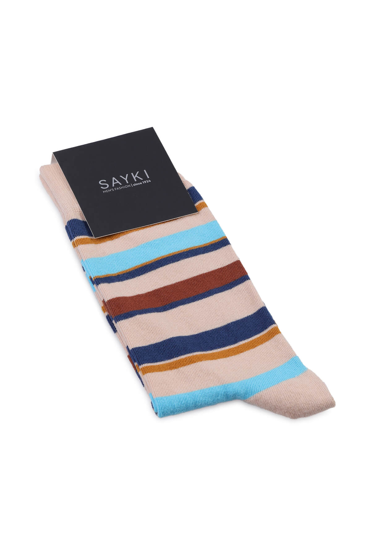 Beige Striped Socket Cotton Socks - SAYKI