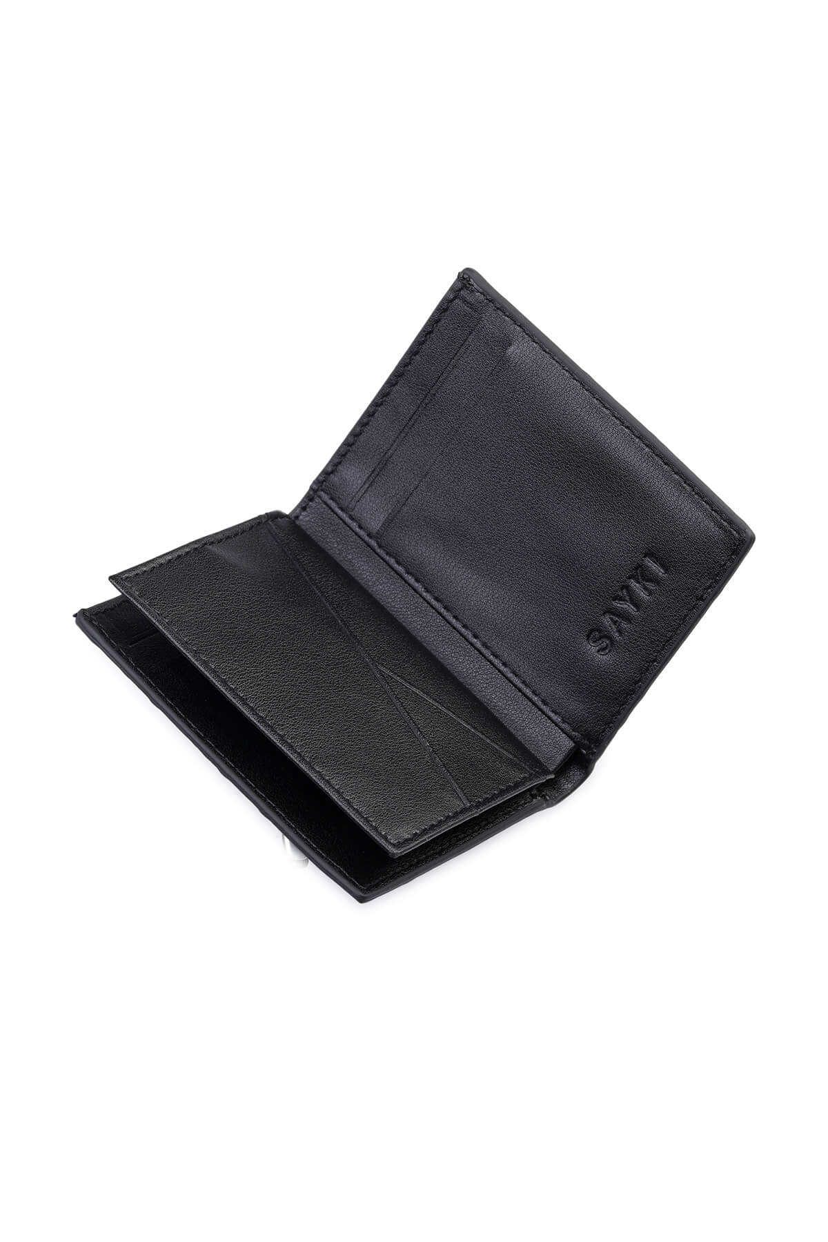 Black Bifold Leather ID Wallet - SAYKI - 8682819785280