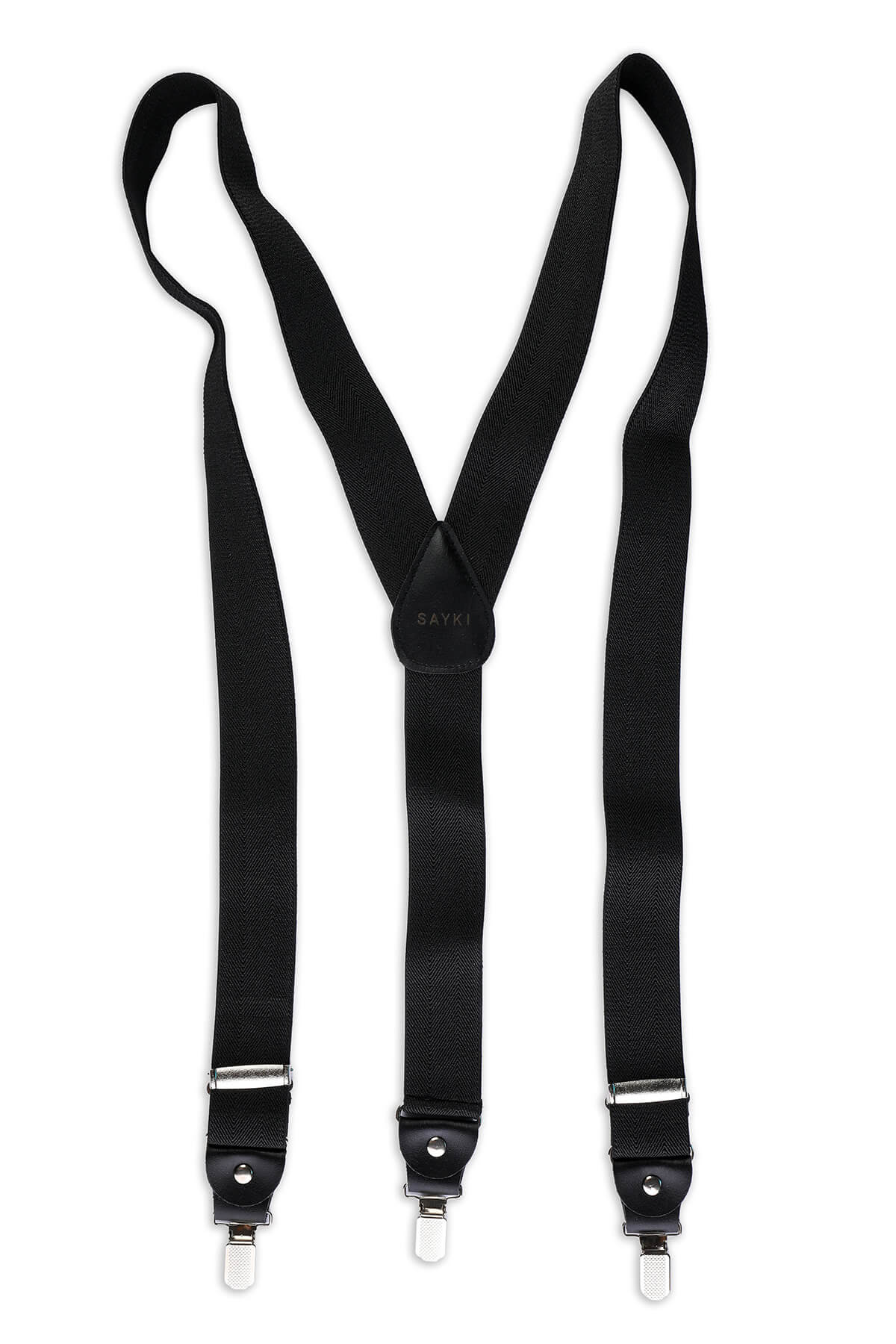 Black Diagonal Patterned Elastic Suspenders - SAYKI