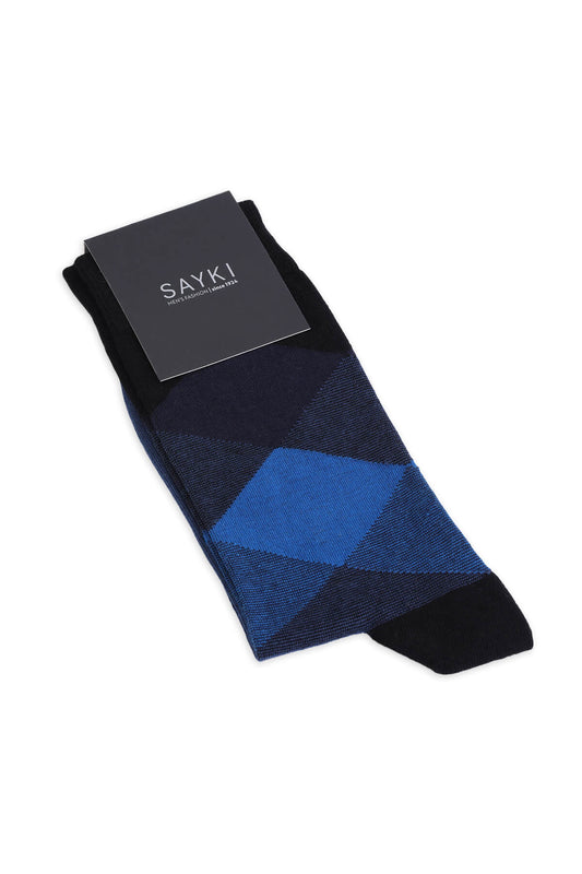 Black Diamond Pattern Socket Cotton Socks - SAYKI