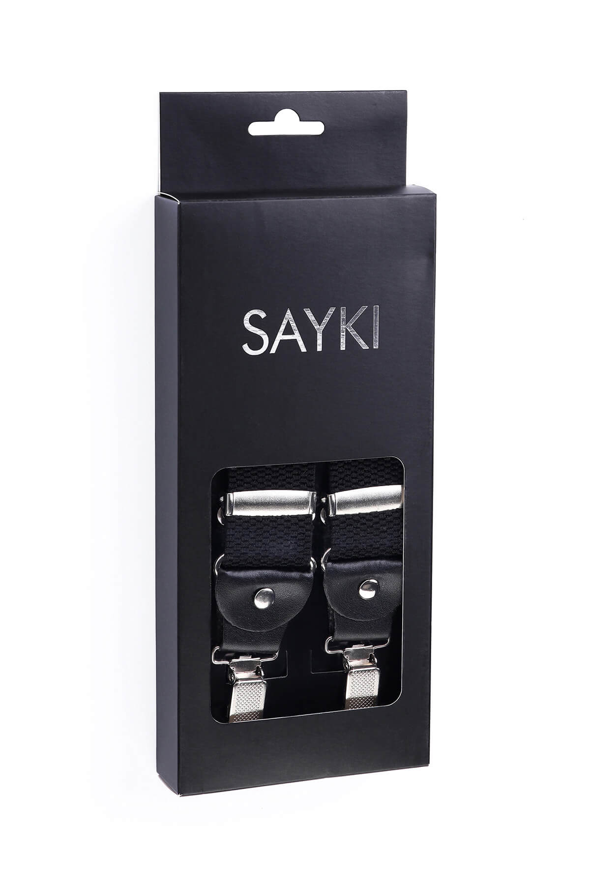 Black Elastic Brick Patterned Suspenders - SAYKI