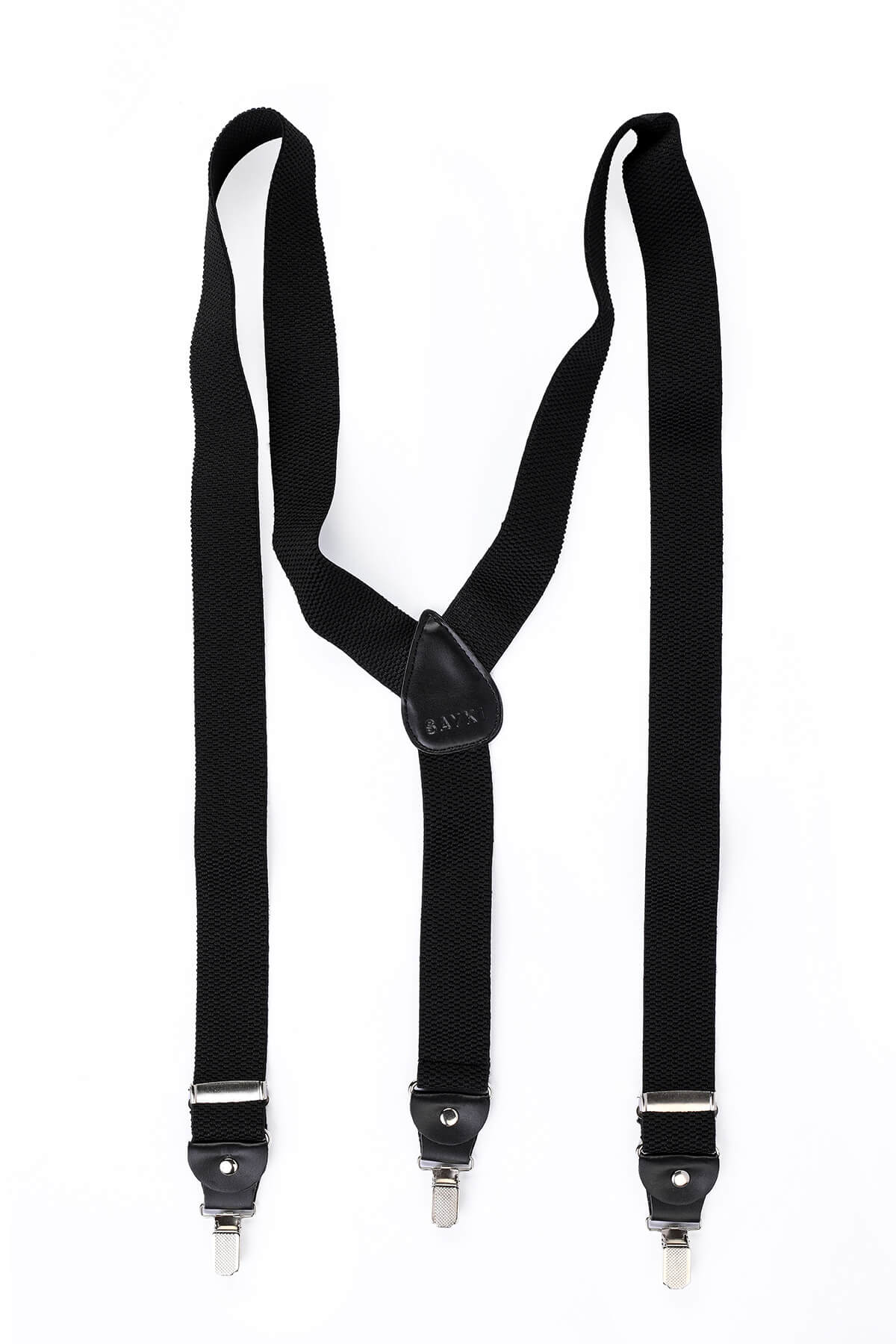 Black Elastic Brick Patterned Suspenders - SAYKI
