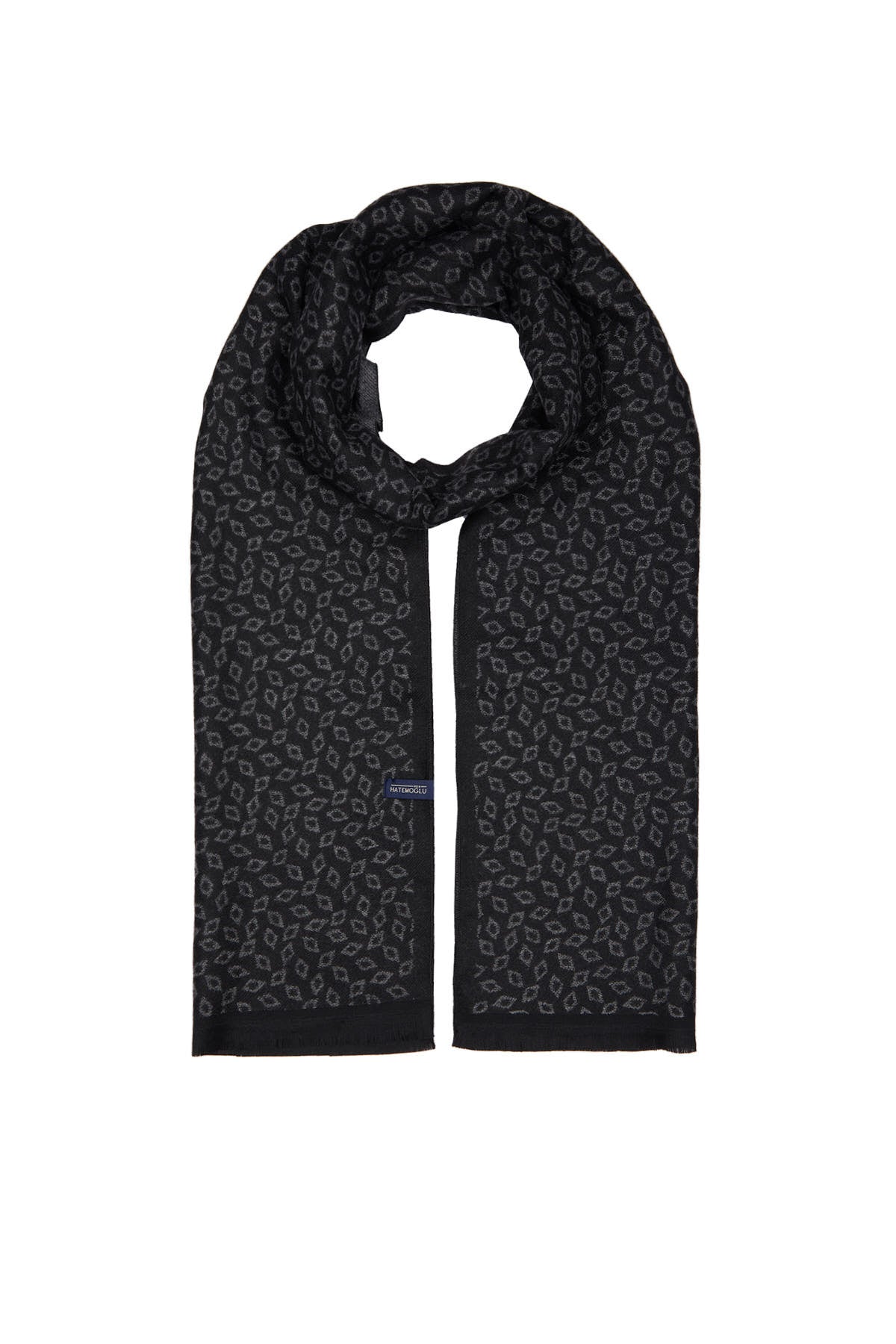 Black - Gray Diamond Patterned Scarf - SAYKI - 8682819373555