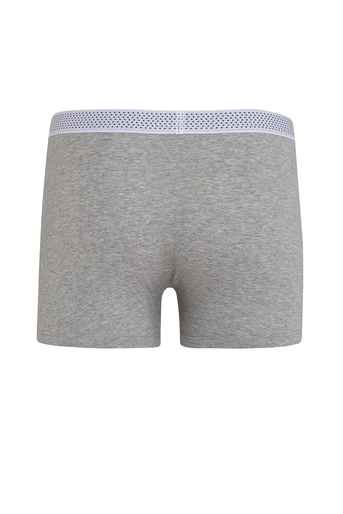 Gray heathered briefs with a white perforated waistband.