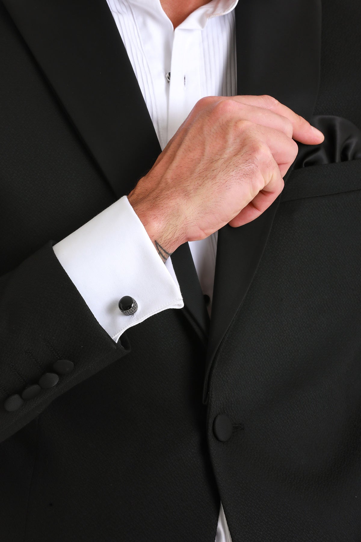 Black Natural Stone Round Cufflinks - SAYKI - 8682819693660