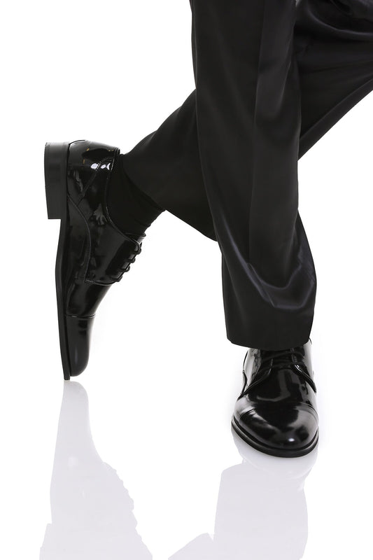 Black Patent Leather Lace Up Cap Toe Tuxedo Shoes SAYKI