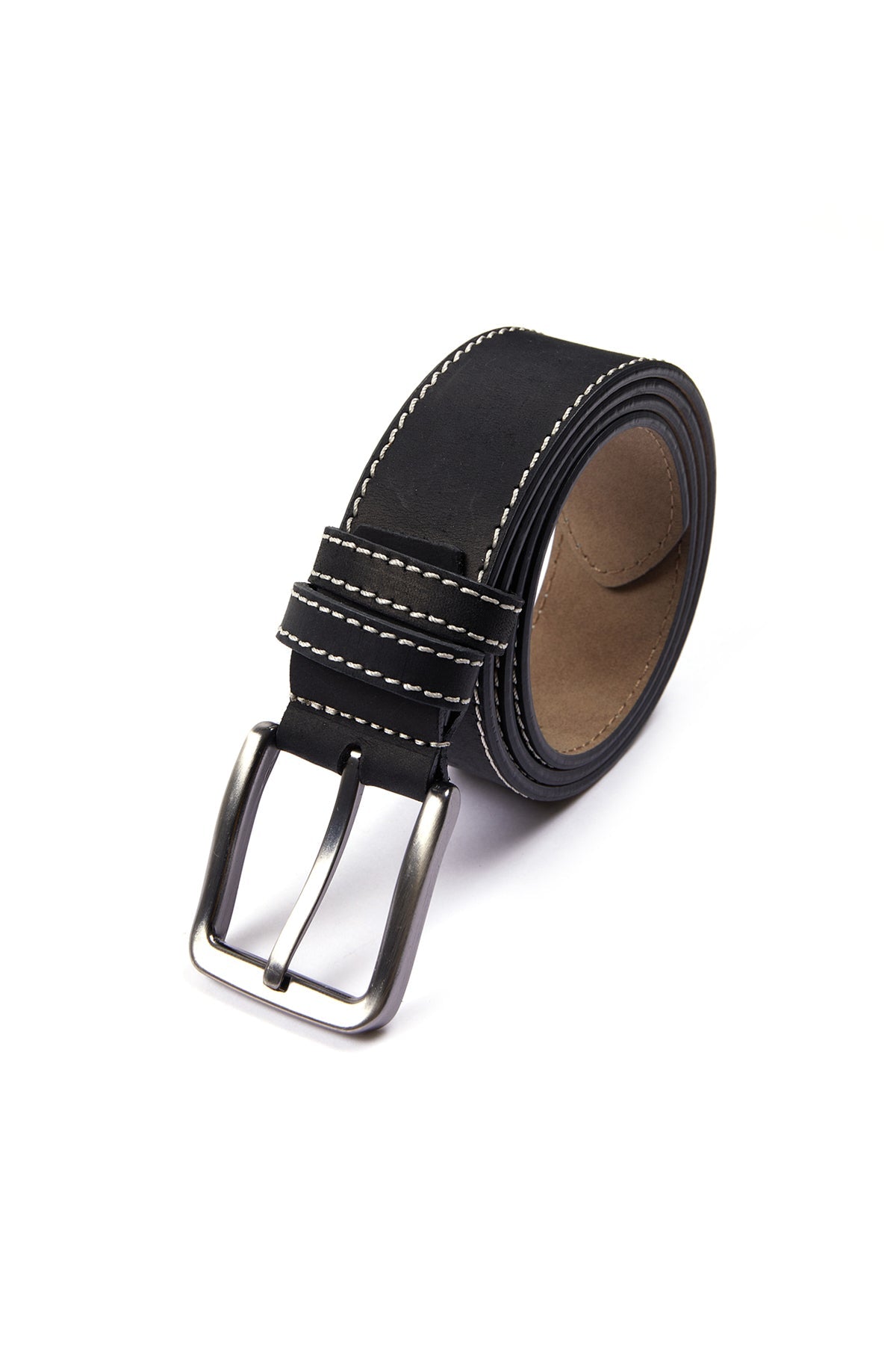 Black Sport Stitched Leather Belt - SAYKI - 8682819207744