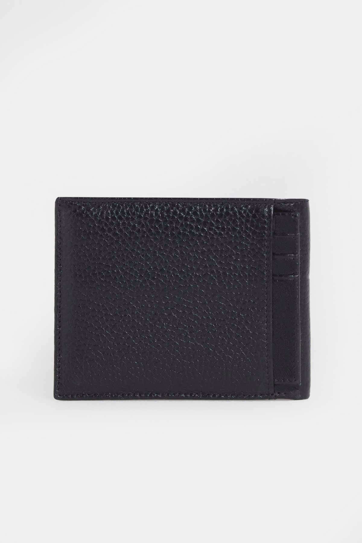 Black Textured Bifold Leather Wallet - SAYKI