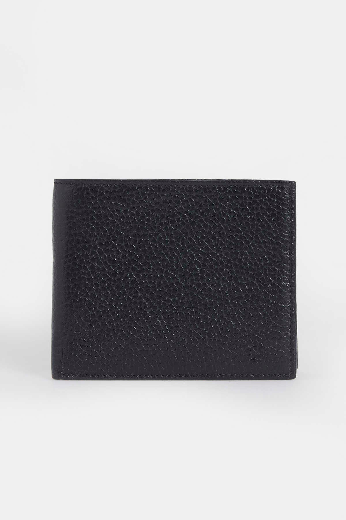 Black Textured Bifold Leather Wallet - SAYKI