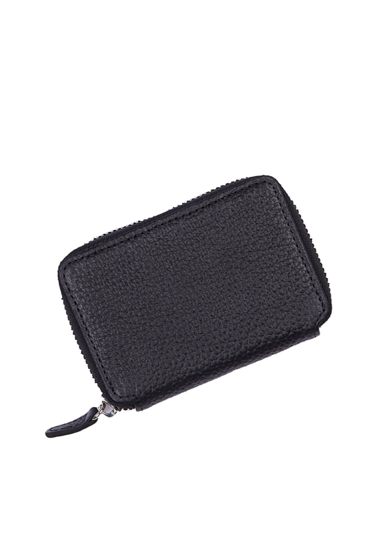 Black Zip-Around Leather Wallet - SAYKI
