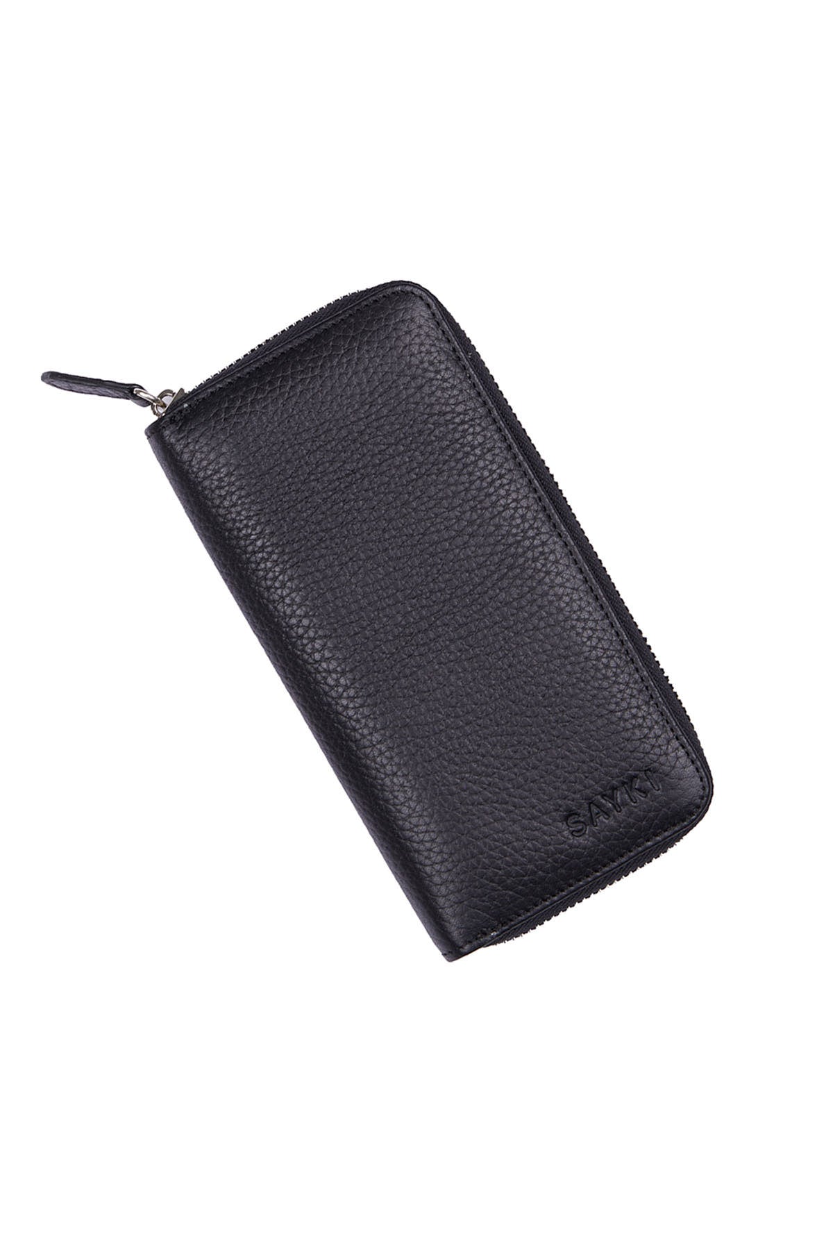 Black Zip-Around Travel Leather Wallet - SAYKI