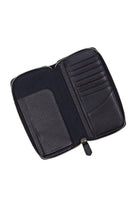 Black Zip-Around Travel Leather Wallet - SAYKI