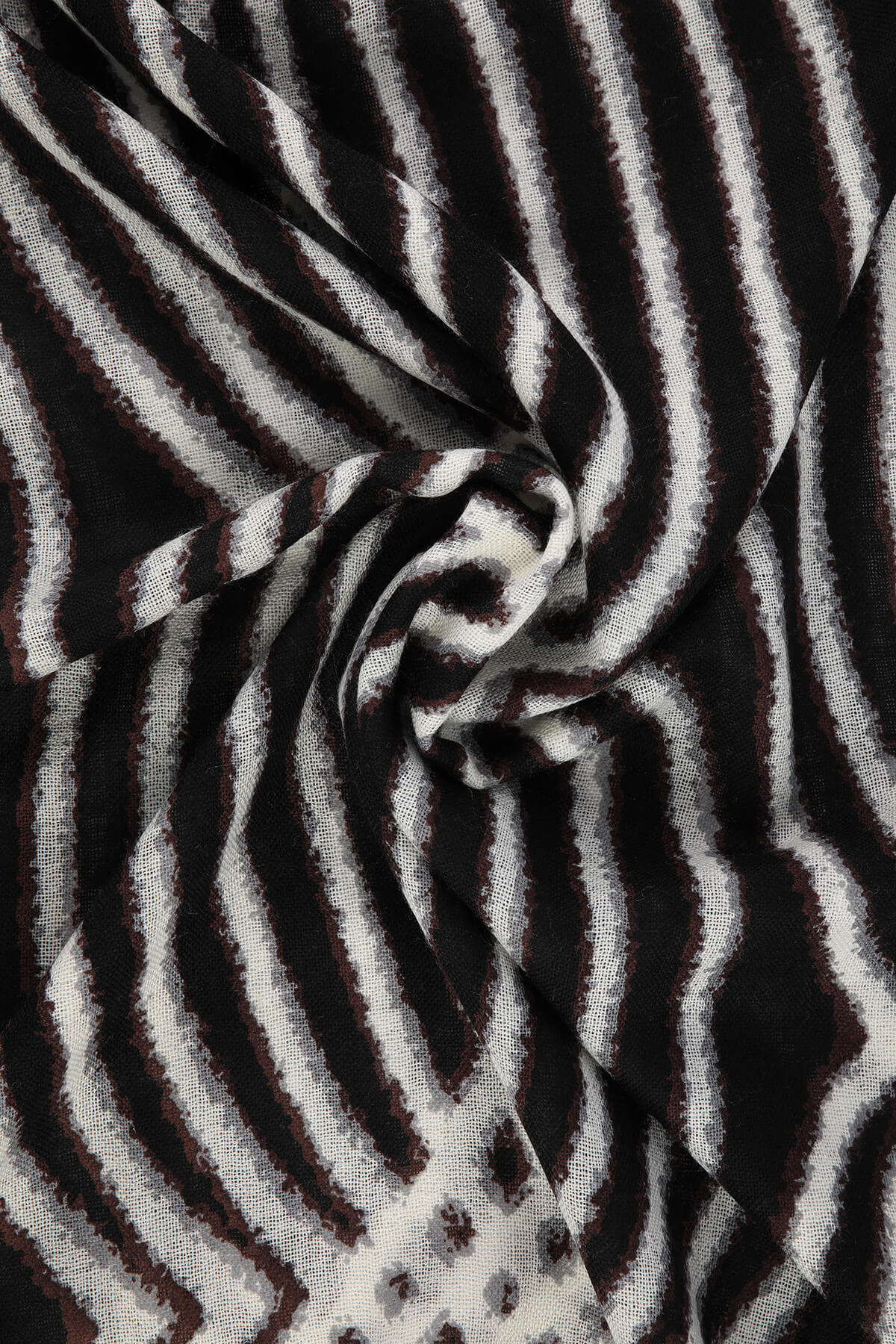 Black and white striped scarf with a subtle textured weave.