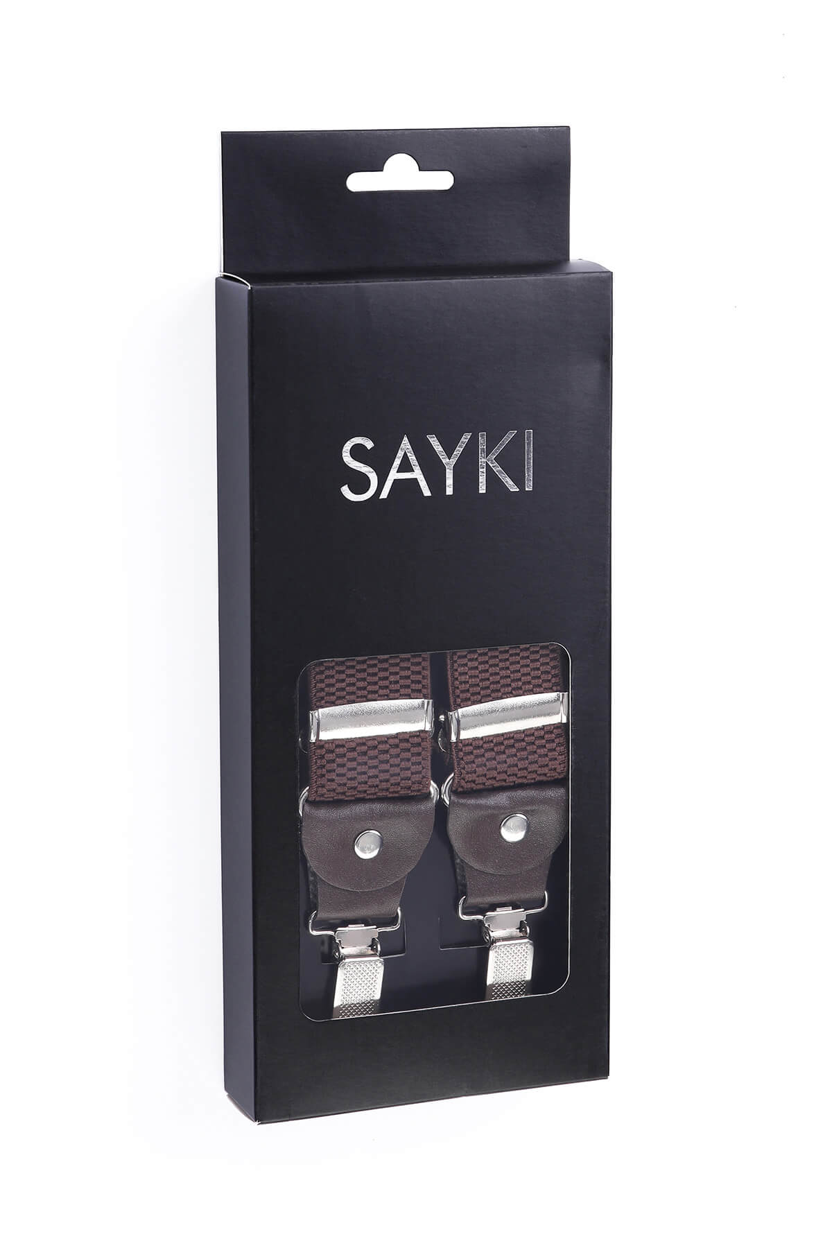 Brown Brick Patterned Elastic Suspenders - SAYKI