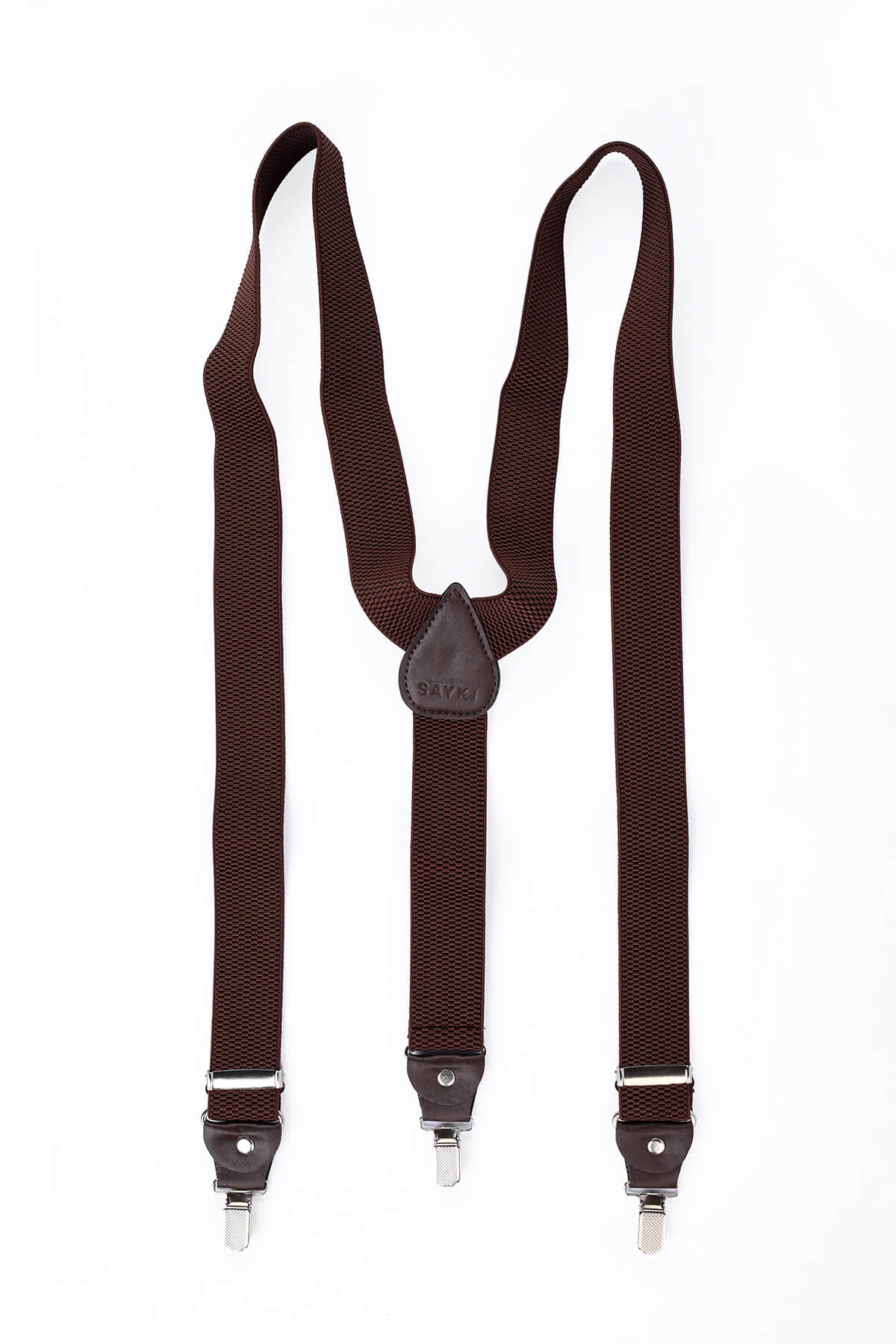 Brown Brick Patterned Elastic Suspenders - SAYKI