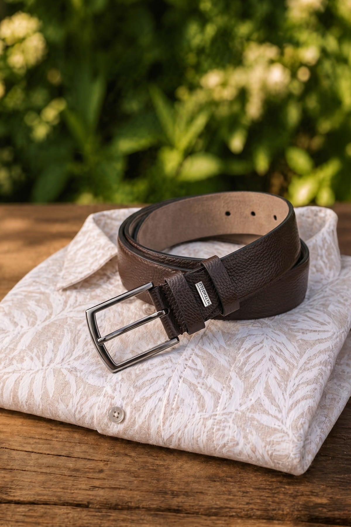 Dark brown sport faux leather belt with a silver rectangular buckle for casual and sport wear