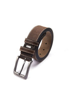 Brown Sport Stitched Leather Belt - SAYKI - 8682819207751