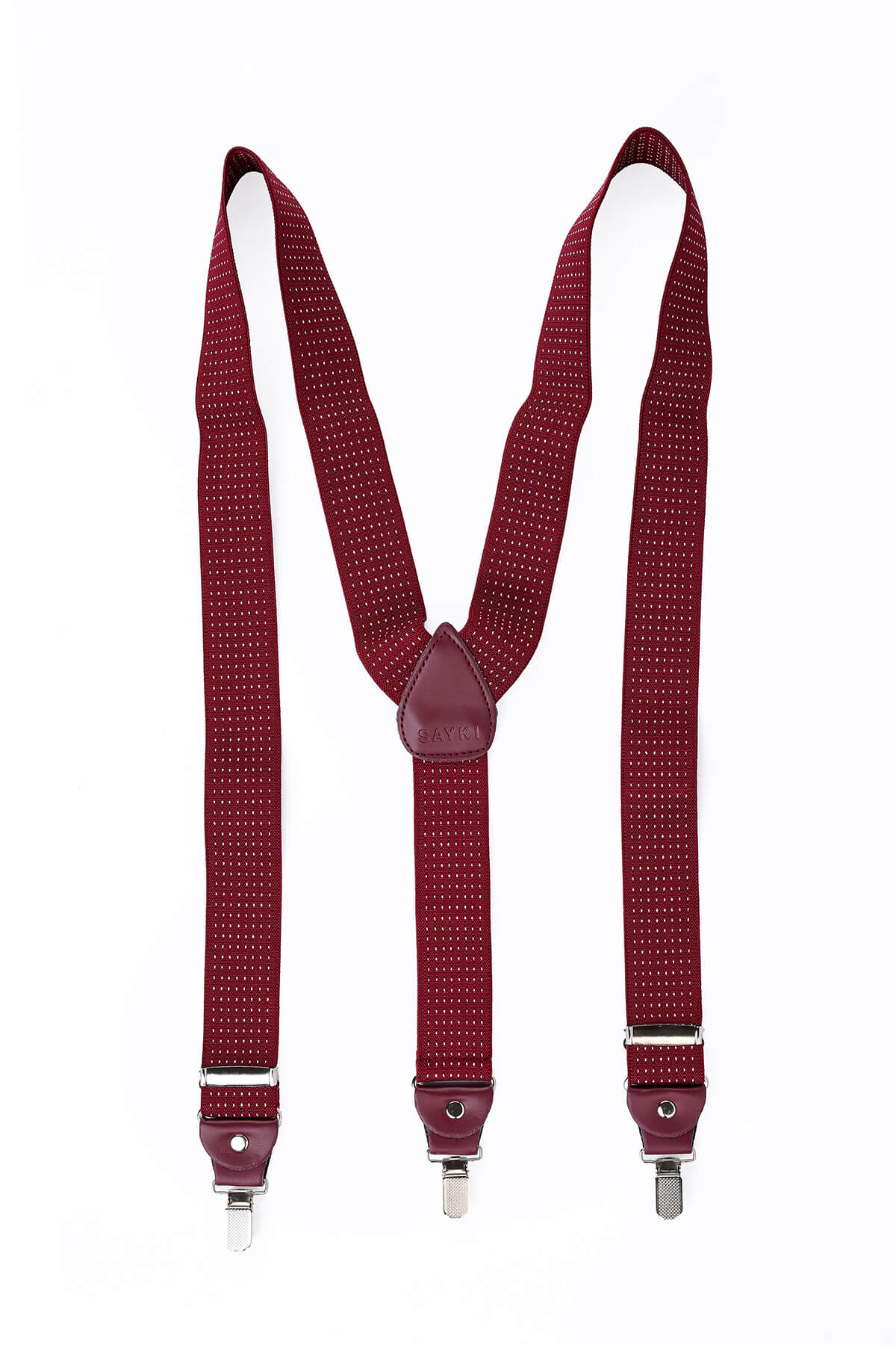 Burgundy Elastic Dot Suspenders - SAYKI - 8682819425643