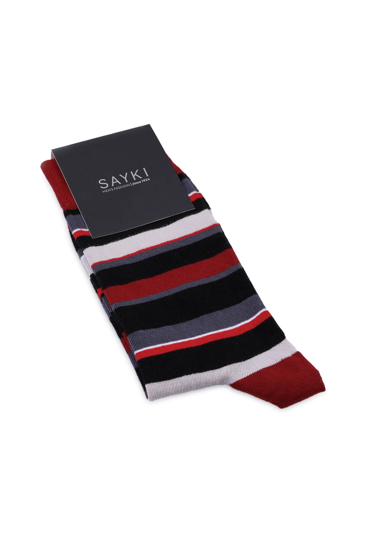 Burgundy Striped Socket Cotton Socks - SAYKI - 8682819765176