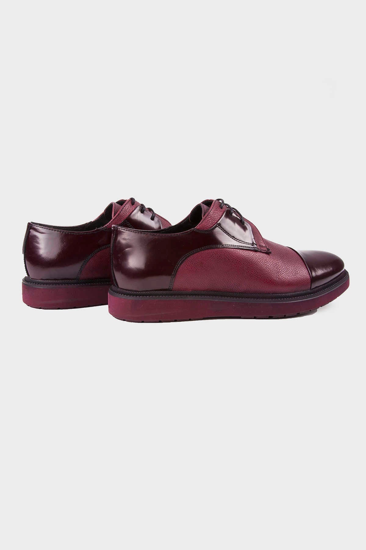 Casual 100% Genuine Leather Burgundy Lace-Up Shoes - SAYKI