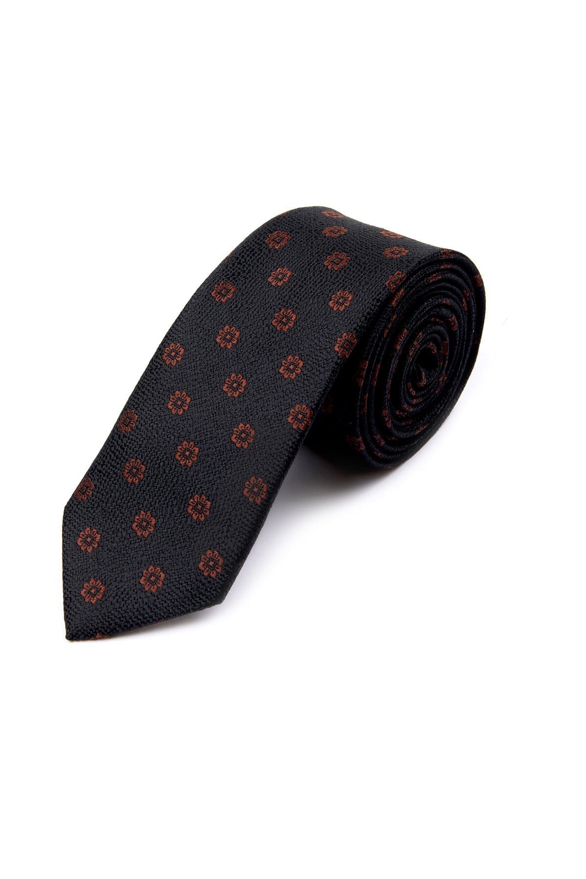 Casual 2.5-inch Black Slim Diagonal Floral Tie - SAYKI