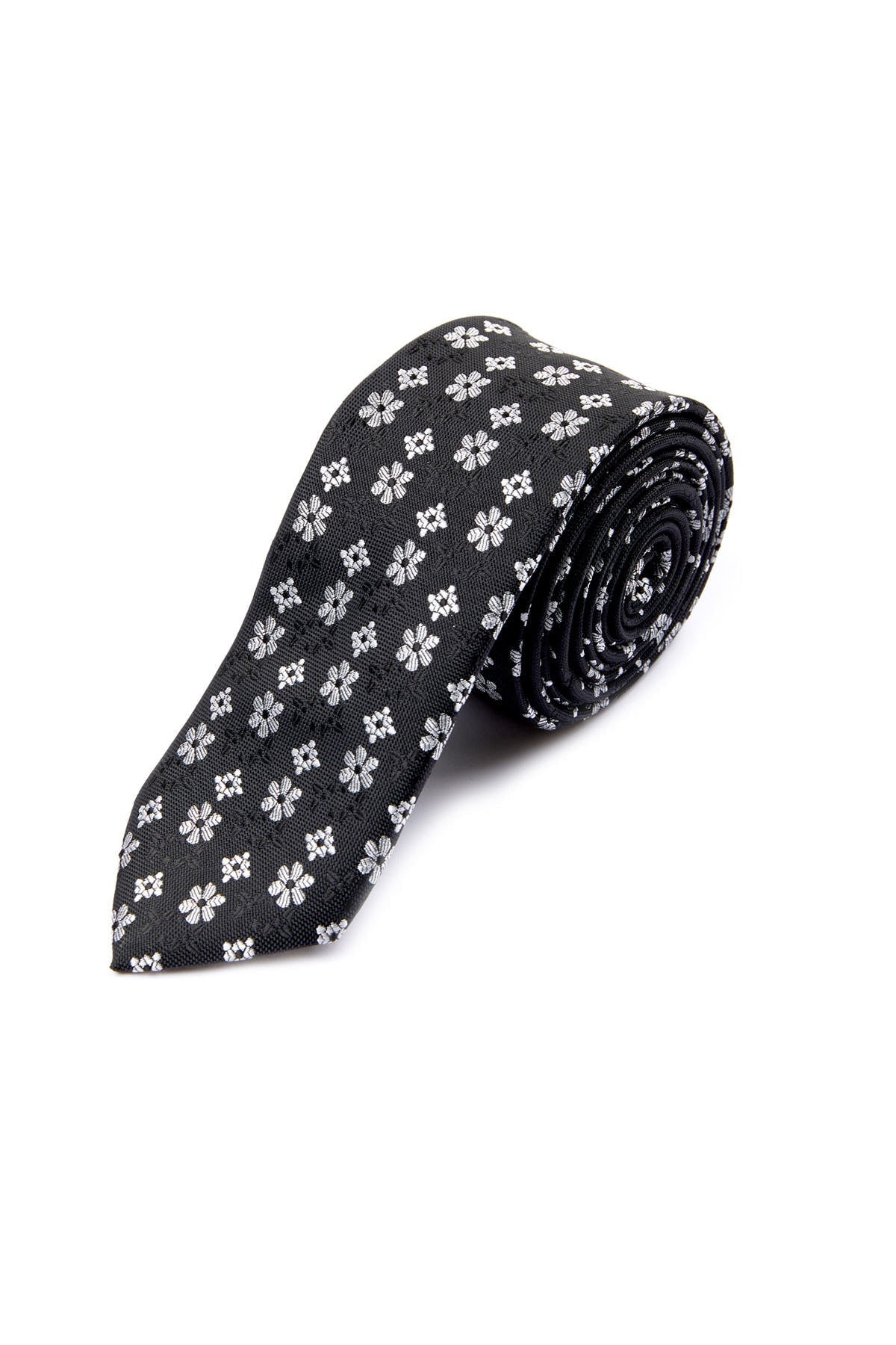 Casual 2.5-inch Black Slim Vertical Floral Tie - SAYKI