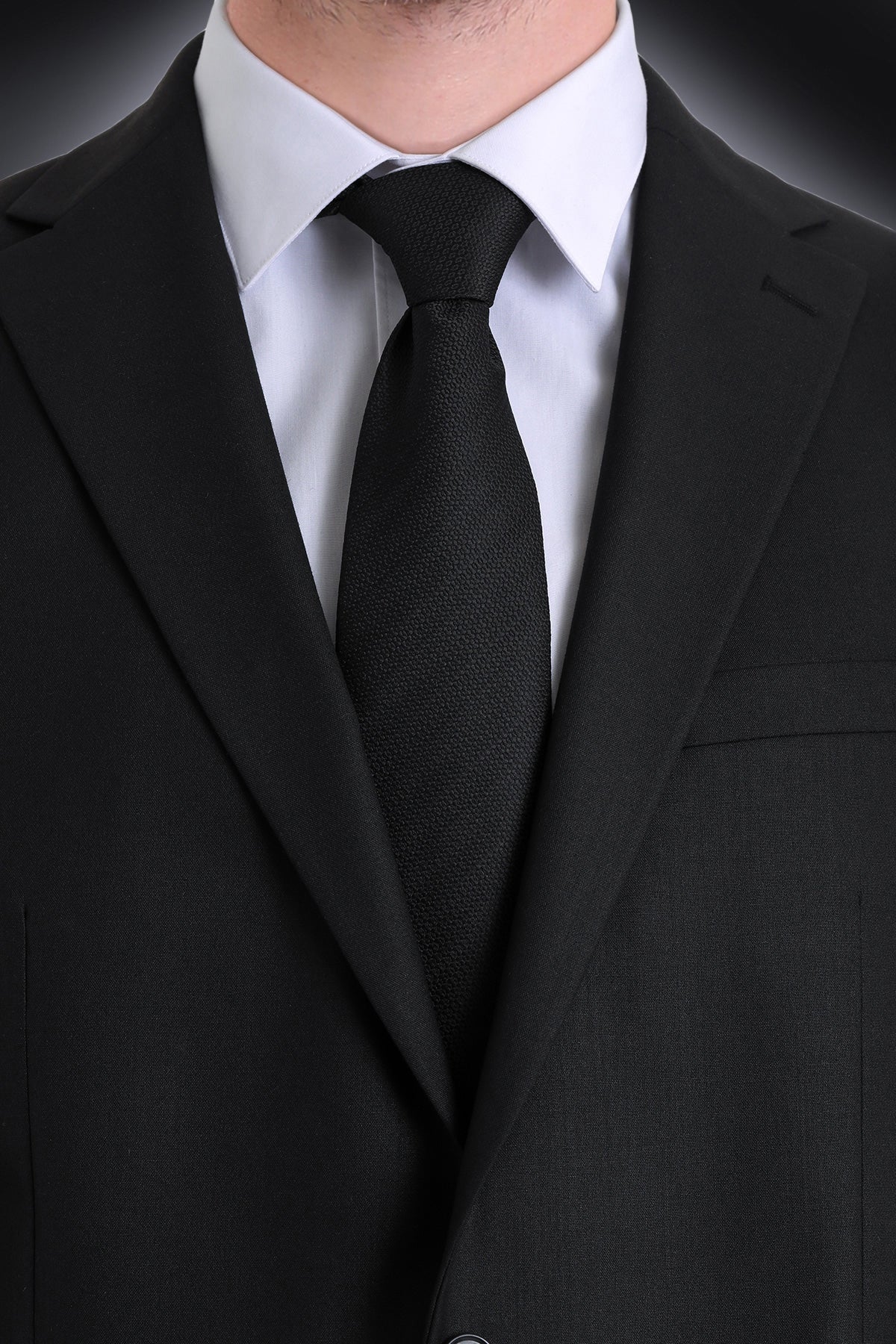 Black textured silk tie