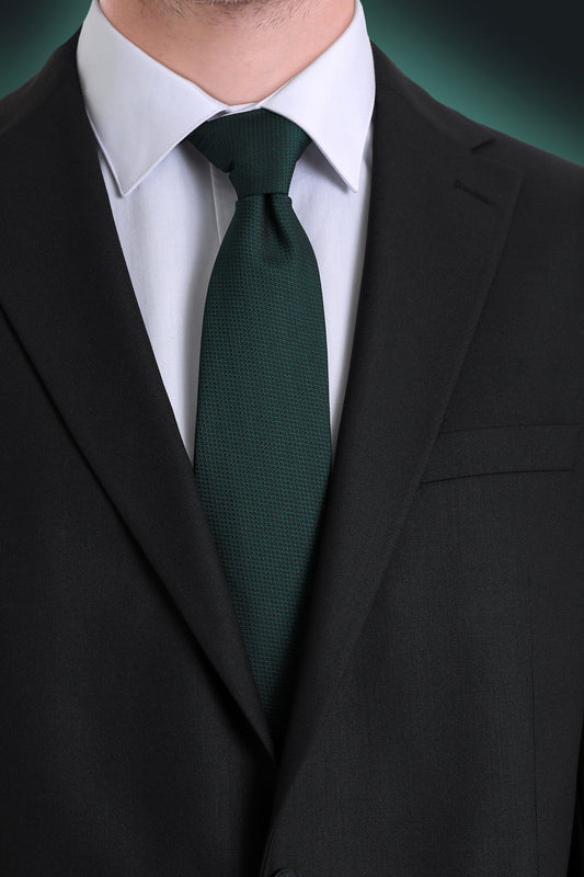 Dark green textured silk tie.
