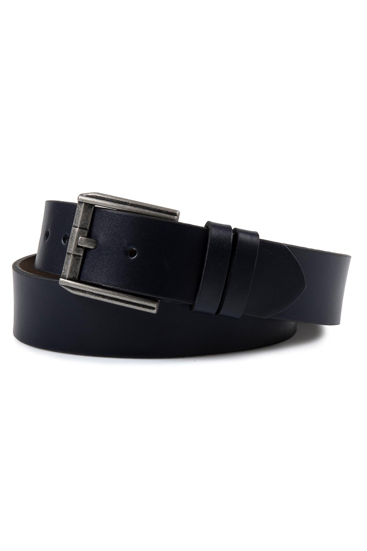 Casual Plain Navy 100% Leather Belt - SAYKI - 1924170927884