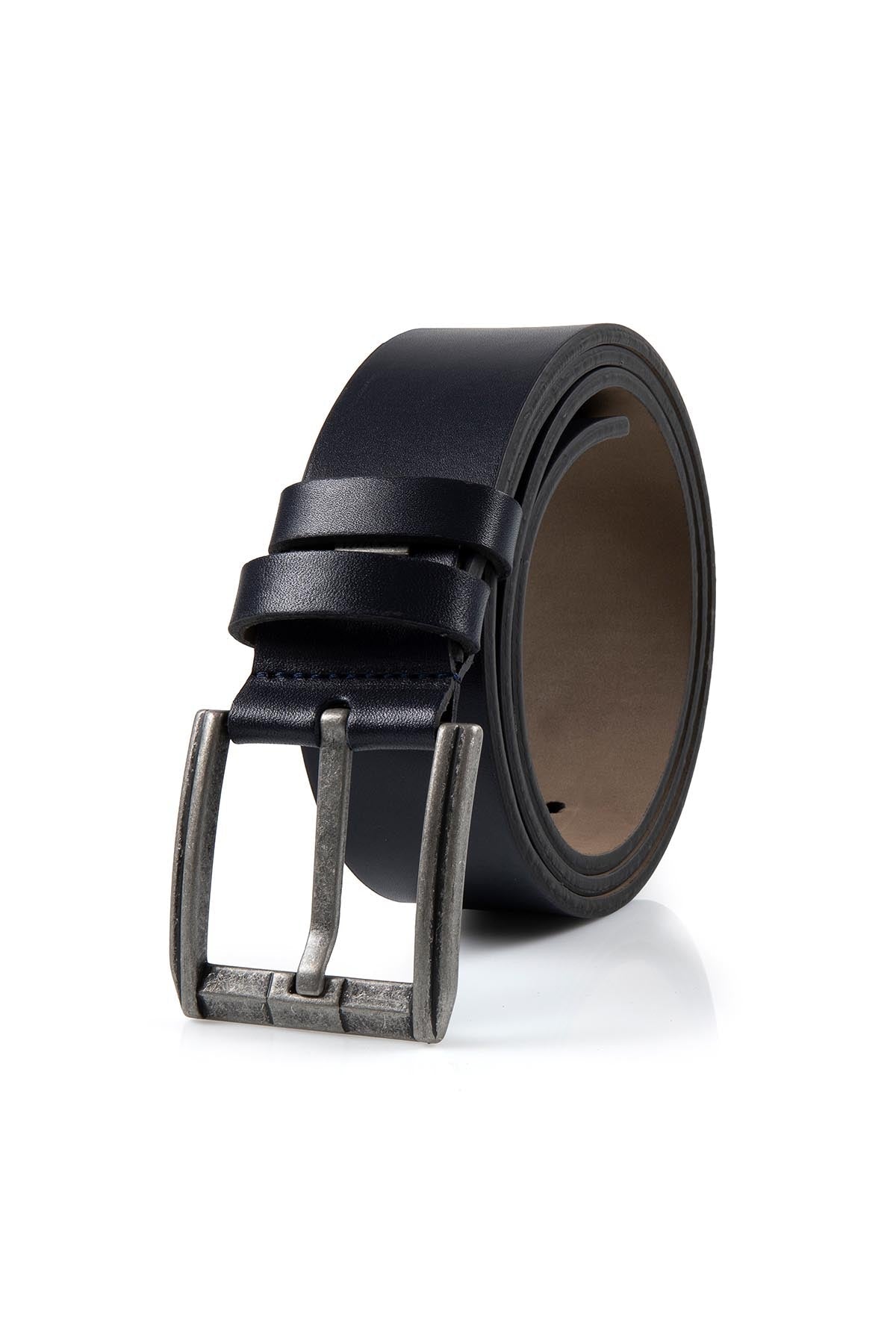Casual Plain Navy 100% Leather Belt - SAYKI - 1924170927884