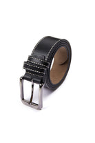Casual Stitched Black 100% Leather Belt - SAYKI