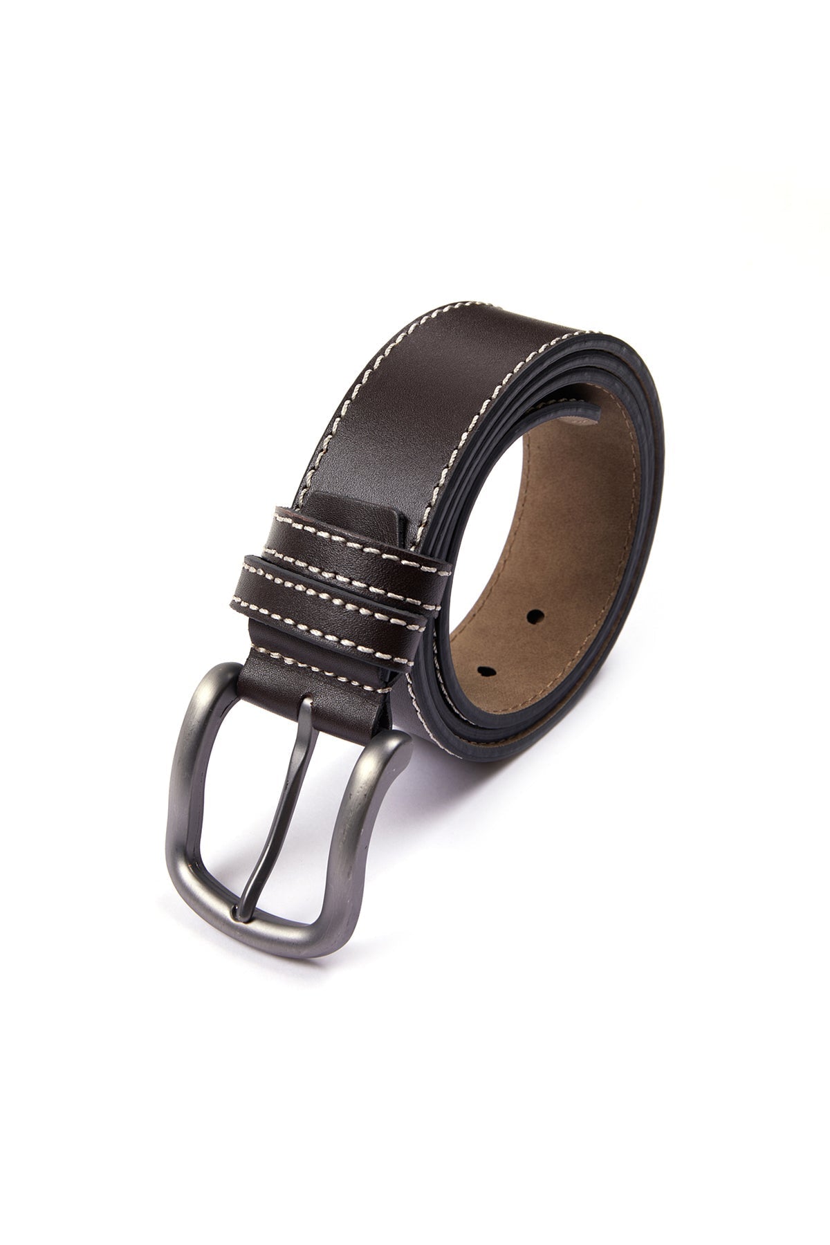 Casual Stitched Brown 100% Leather Belt - SAYKI