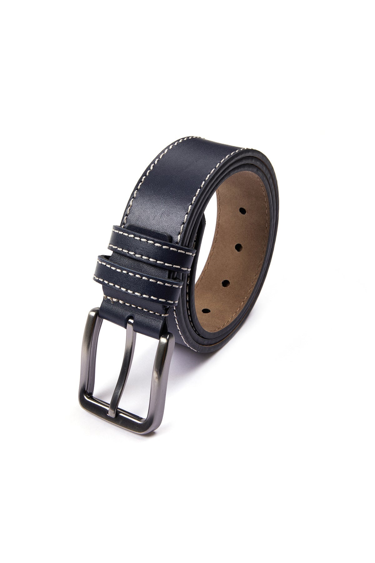 Casual Stitched Navy 100% Leather Belt - SAYKI