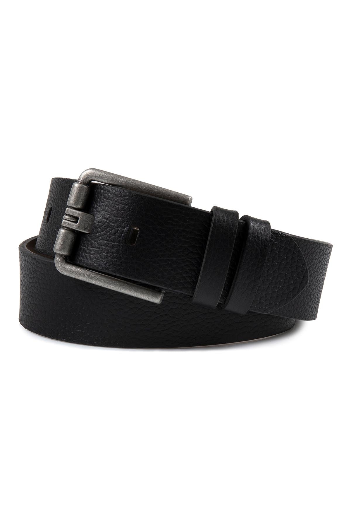 Casual Textured Wide Prong Black 100% Leather Belt - SAYKI