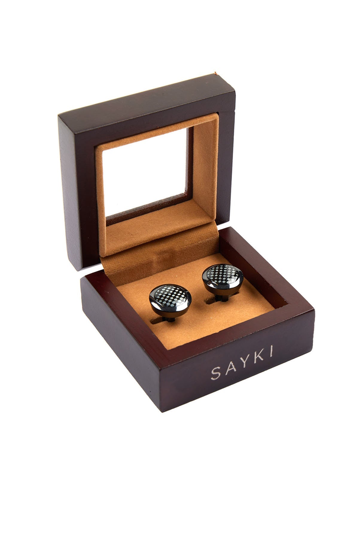Checkered Natural Stone Round Cufflinks - SAYKI