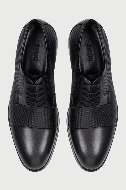Classic 100% Leather Black Aniline Cap Toe Lace-Up Shoes
