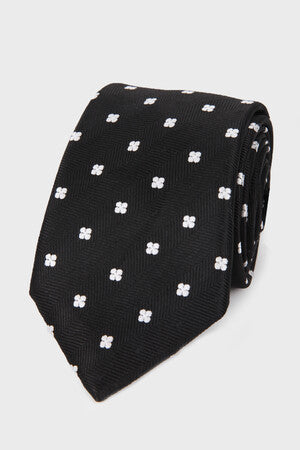 Classic 3 inch Cotton Blend Black Floral Tie SAYKI