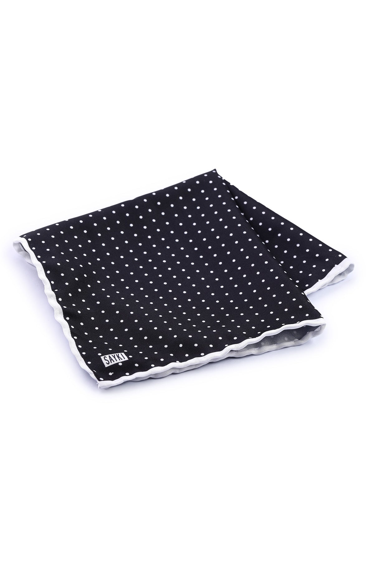 Classic Dot Black Pocket Square - SAYKI - 8682819348256