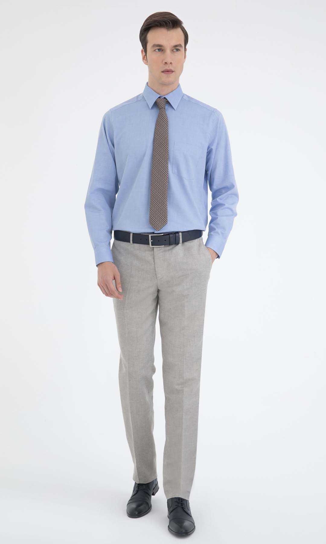 Classic Fit Cotton Blue Dress Shirt - SAYKI