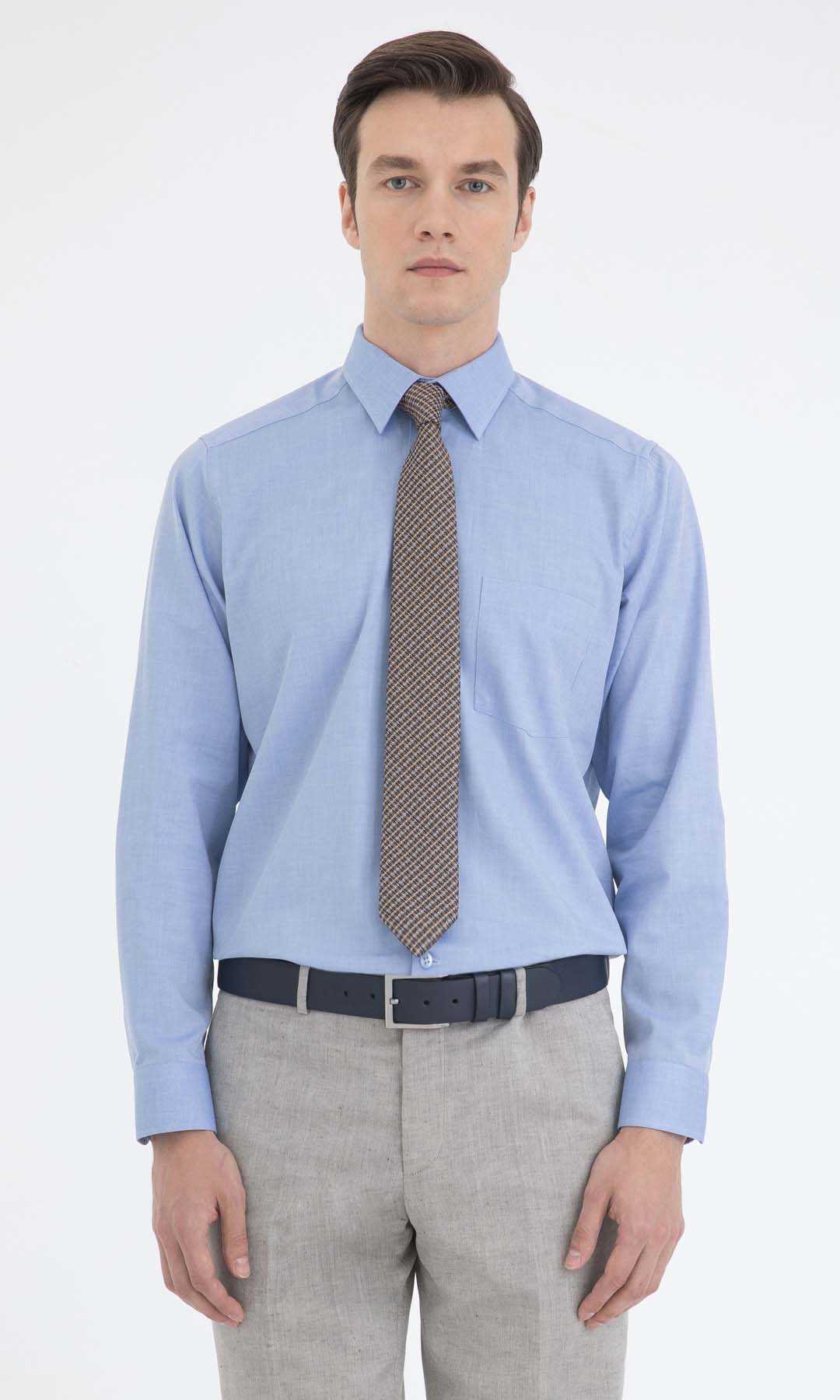 Classic Fit Cotton Blue Dress Shirt - SAYKI