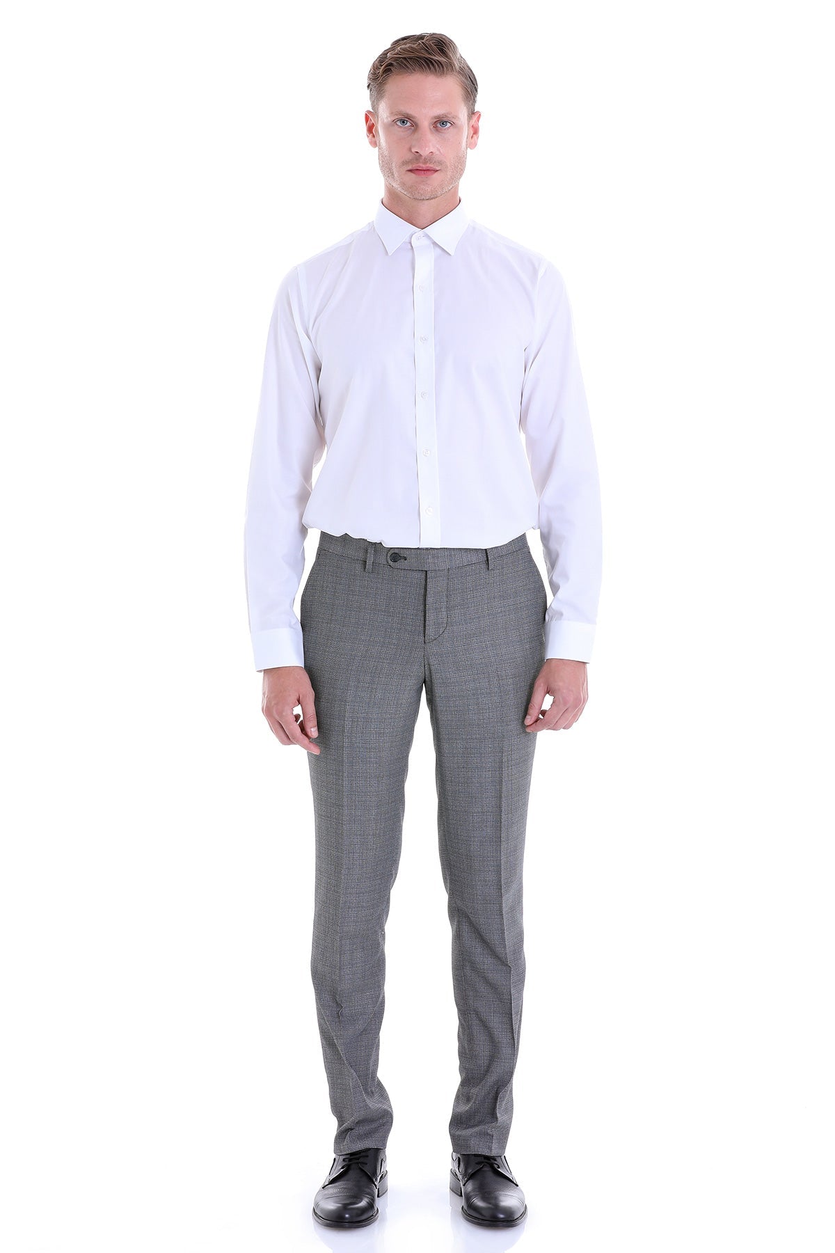 Classic Fit Long Sleeve Cotton White Dress Shirt - SAYKI