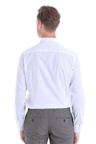 Classic Fit Long Sleeve Cotton White Dress Shirt - SAYKI