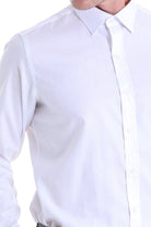 Classic Fit Long Sleeve Cotton White Dress Shirt - SAYKI