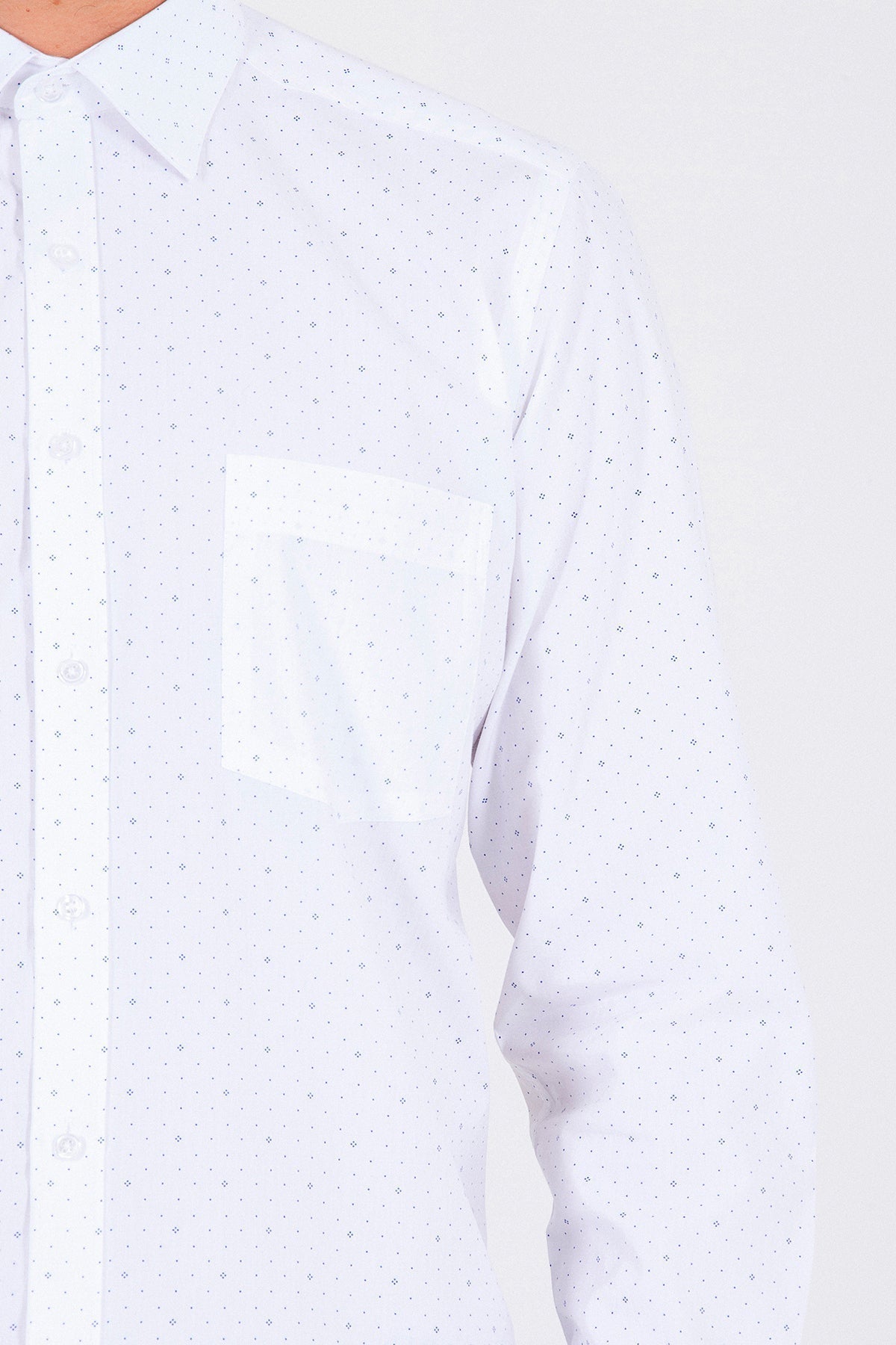 Classic Fit Printed Cotton Blend Dress Navy Shirt - SAYKI